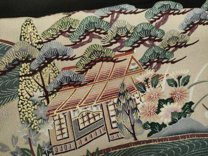 平和屋着物■豪華黒留袖　駒刺繍　風景文　金彩　正絹　逸品　CAAP1906ze