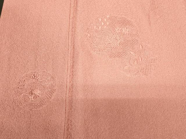付け下げ スワトウ刺繍 菊 橘 リーフ 萩 ピンク 着物 034a d