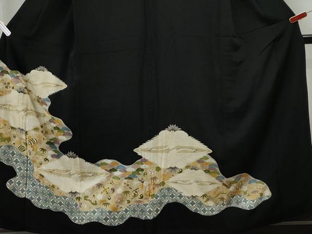 平和屋着物■豪華黒留袖 駒刺繍 双鶴菱宝尽くし松竹梅吉祥文 金彩 正絹 逸品 CAAP3243yc