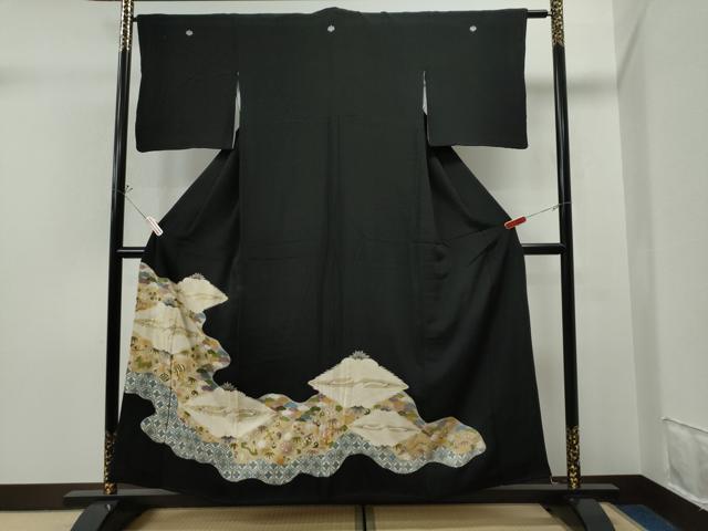 平和屋着物■豪華黒留袖 駒刺繍 双鶴菱宝尽くし松竹梅吉祥文 金彩 正絹 逸品 CAAP3243yc