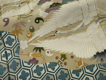 平和屋着物■豪華黒留袖 駒刺繍 双鶴菱宝尽くし松竹梅吉祥文 金彩 正絹 逸品 CAAP3243yc