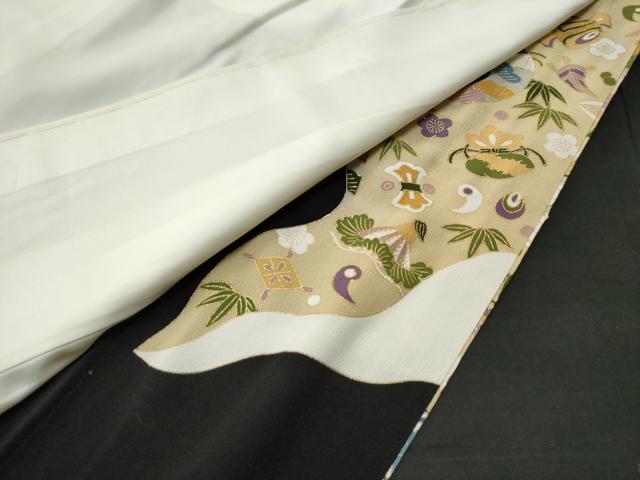 平和屋着物■豪華黒留袖 駒刺繍 双鶴菱宝尽くし松竹梅吉祥文 金彩 正絹 逸品 CAAP3243yc