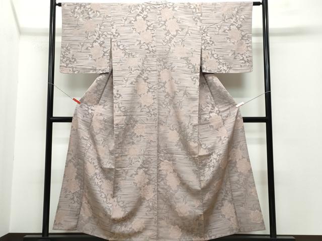 平和屋着物▽上質な小紋 単衣 薔薇 銀糸 正絹 逸品 CAAP4125vf