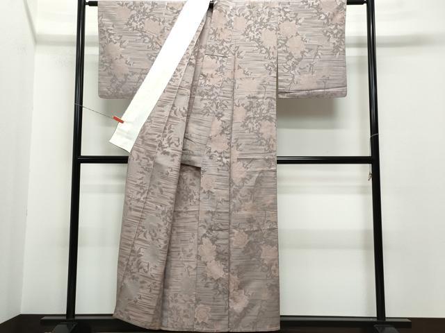 平和屋着物▽上質な小紋 単衣 薔薇 銀糸 正絹 逸品 CAAP4125vf