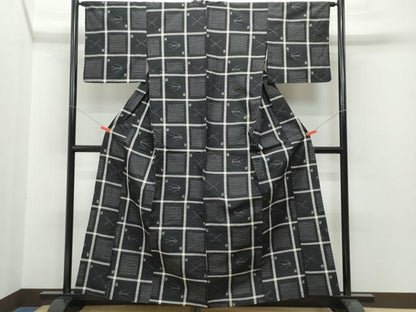 平和屋着物▽上質な紬 単衣 絣文様 正絹 逸品 CAAP4391vf