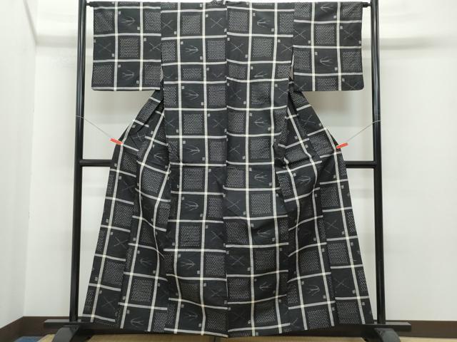 平和屋着物▽上質な紬 単衣 絣文様 正絹 逸品 CAAP4391vf