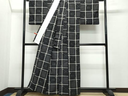 平和屋着物▽上質な紬 単衣 絣文様 正絹 逸品 CAAP4391vf