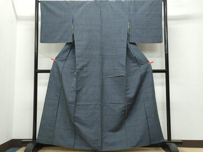 平和屋着物▽上質な紬 単衣 縞 正絹 逸品 CAAP4392vf