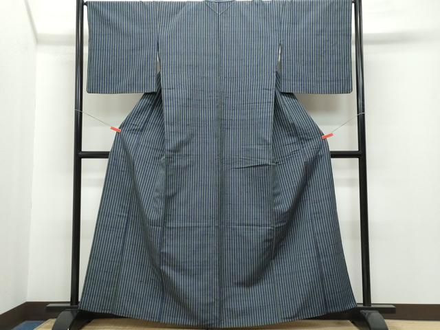 平和屋着物▽上質な紬 単衣 縞 正絹 逸品 CAAP4392vf