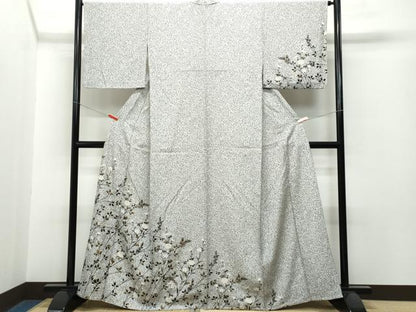 平和屋着物▽訪問着 単衣 草花文 たたき染め 金彩 正絹 逸品 CAAP4394vf