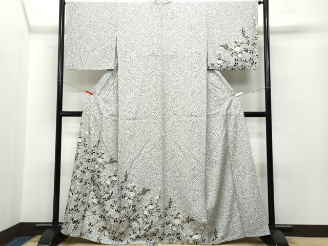 平和屋着物▽訪問着 単衣 草花文 たたき染め 金彩 正絹 逸品 CAAP4394vf