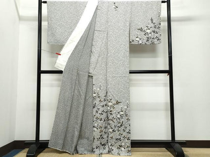 平和屋着物▽訪問着 単衣 草花文 たたき染め 金彩 正絹 逸品 CAAP4394vf