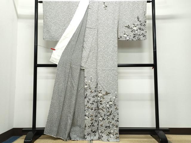 平和屋着物▽訪問着 単衣 草花文 たたき染め 金彩 正絹 逸品 CAAP4394vf