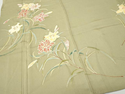 平和屋着物▽訪問着 単衣 駒刺繍 草花文 金彩 正絹 逸品 CAAP4395vf