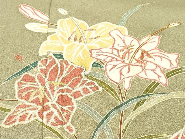 平和屋着物▽訪問着 単衣 駒刺繍 草花文 金彩 正絹 逸品 CAAP4395vf