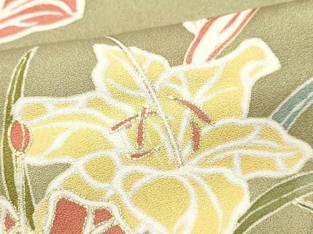 平和屋着物▽訪問着 単衣 駒刺繍 草花文 金彩 正絹 逸品 CAAP4395vf