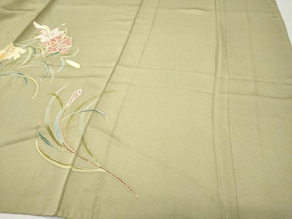 平和屋着物▽訪問着 単衣 駒刺繍 草花文 金彩 正絹 逸品 CAAP4395vf