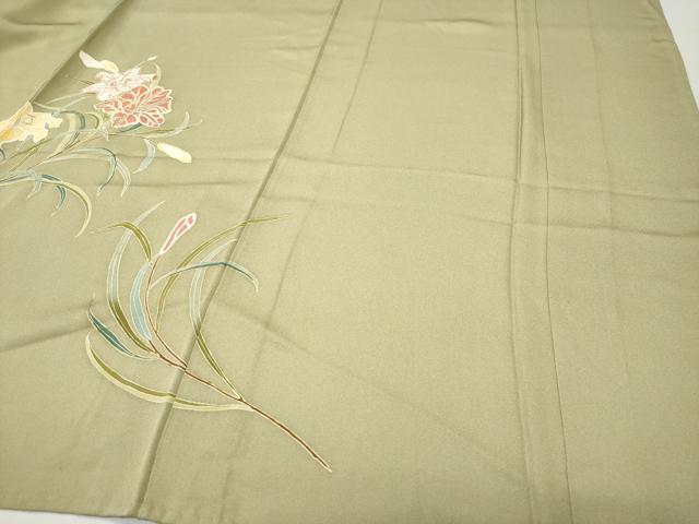 平和屋着物▽訪問着 単衣 駒刺繍 草花文 金彩 正絹 逸品 CAAP4395vf