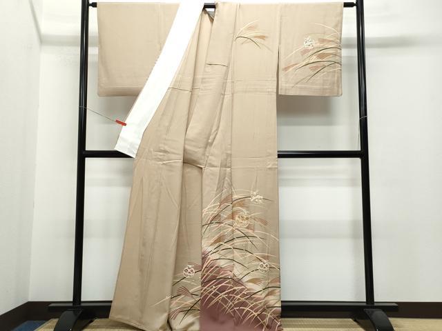 平和屋着物▽訪問着　単衣　駒刺繍　鈴草花文　金彩　正絹　逸品　CAAP4398vf