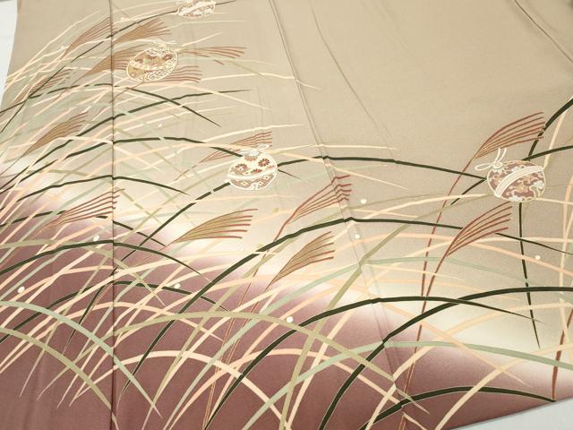 平和屋着物▽訪問着　単衣　駒刺繍　鈴草花文　金彩　正絹　逸品　CAAP4398vf