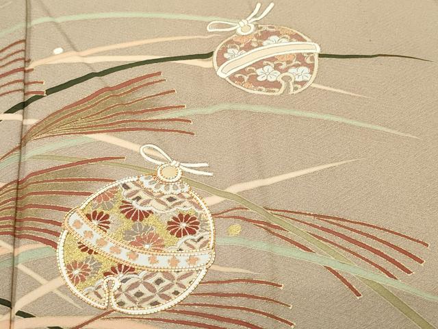 平和屋着物▽訪問着　単衣　駒刺繍　鈴草花文　金彩　正絹　逸品　CAAP4398vf