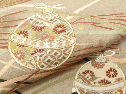 平和屋着物▽訪問着　単衣　駒刺繍　鈴草花文　金彩　正絹　逸品　CAAP4398vf