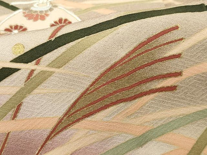 平和屋着物▽訪問着　単衣　駒刺繍　鈴草花文　金彩　正絹　逸品　CAAP4398vf