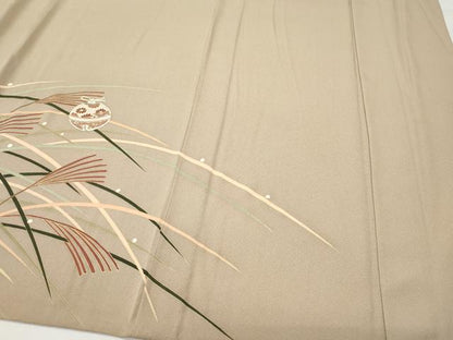 平和屋着物▽訪問着　単衣　駒刺繍　鈴草花文　金彩　正絹　逸品　CAAP4398vf