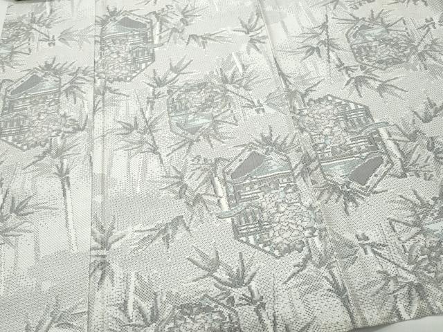平和屋着物▽本場大島紬 単衣 白大島 120亀甲 風景草花文 正絹 逸品 CAAP4400vf
