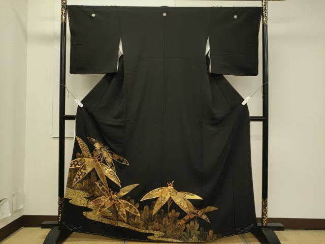 鳳凰 籠目 宝尽くし 裄66 素敵なデザイン 小紋 正絹 T-5919 黒留袖 正倉院文様 鳳凰 華紋 金刺繍 唐花 正絹 新品 紋無し