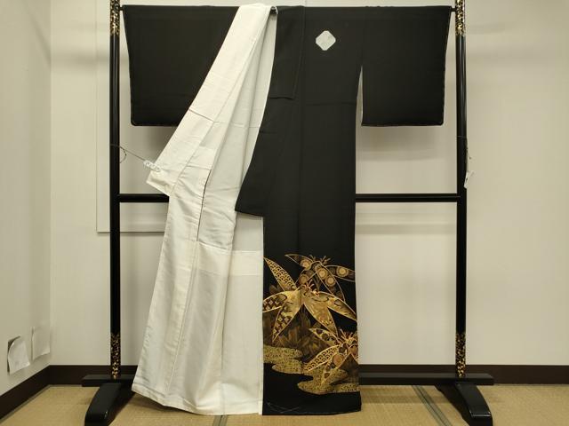 平和屋着物□豪華黒留袖 駒刺繍 鳳凰吉祥竹文 金彩 正絹 逸品