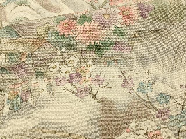 上質な小紋袷着物　建物風景文　鬼しぼ縮緬 平和屋着物□上質な小紋 人物風景文 鬼しぼ縮緬 正絹 逸品
