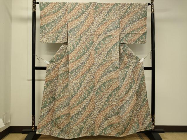 平和屋着物□上質な小紋 枝花文 鬼しぼ縮緬 正絹 逸品 未