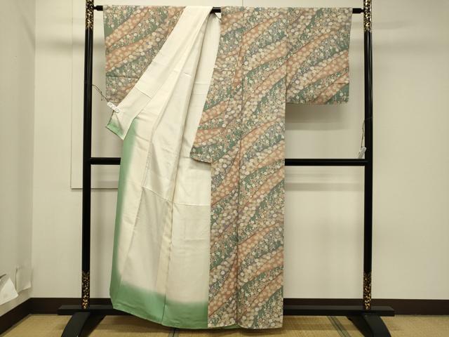 平和屋着物□上質な小紋 枝花文 鬼しぼ縮緬 正絹 逸品 未