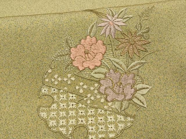 着物 正絹 訪問 附下 スワトウ刺繍 花鼓文 金彩 裄66.5 はじく加工済 着物 正絹 訪問 附下 スワトウ刺繍 花鼓文 金彩 裄66.5 はじく