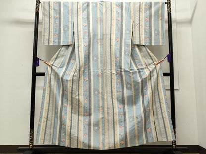 平和屋着物▽上質な紬 単衣 草花間道 正絹 逸品 CAAP5508ut