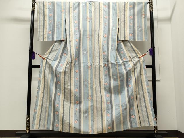 平和屋着物▽上質な紬 単衣 草花間道 正絹 逸品 CAAP5508ut