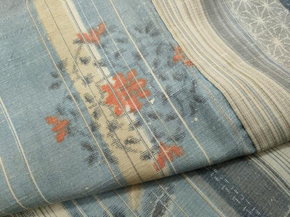 平和屋着物▽上質な紬 単衣 草花間道 正絹 逸品 CAAP5508ut
