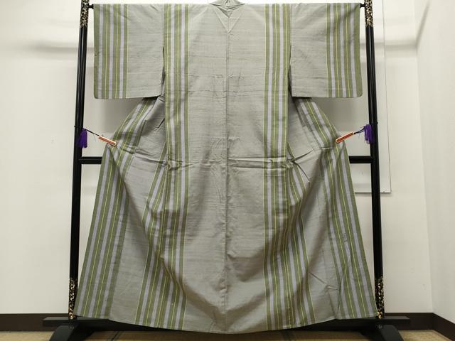 平和屋着物▽絲藝苑 上島洋山 本能州紬 単衣 間道 正絹 逸品 CAAP5509ut