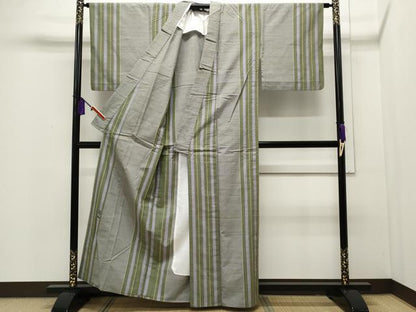 平和屋着物▽絲藝苑 上島洋山 本能州紬 単衣 間道 正絹 逸品 CAAP5509ut