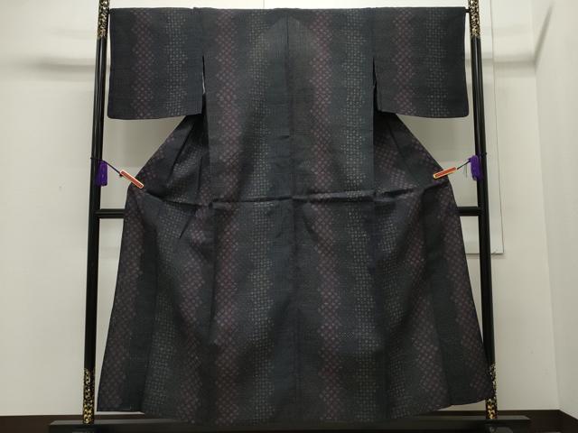 平和屋着物▽結城ちぢみ 単衣 吉祥よろけ縞 正絹 逸品 CAAP5510ut