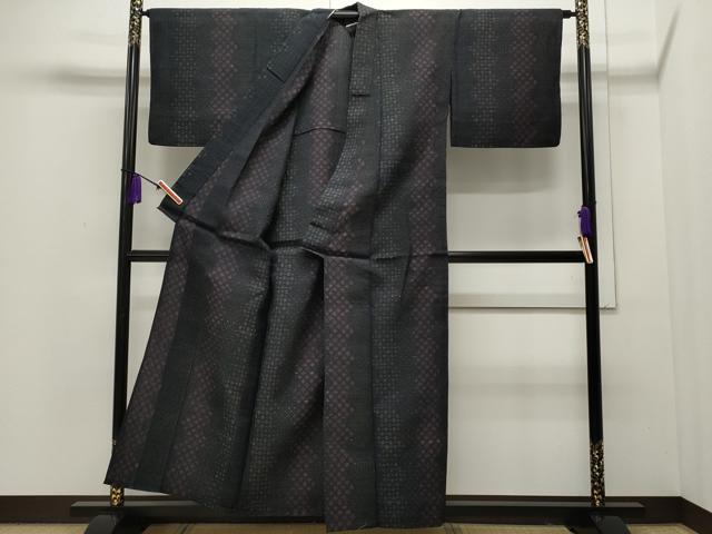 平和屋着物▽結城ちぢみ 単衣 吉祥よろけ縞 正絹 逸品 CAAP5510ut
