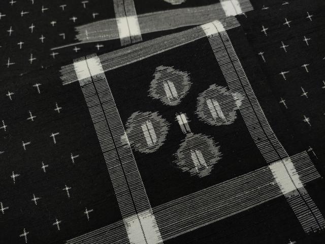 平和屋着物▽上質な紬 単衣 天井花文 黒地 正絹 逸品 CAAP5517ut