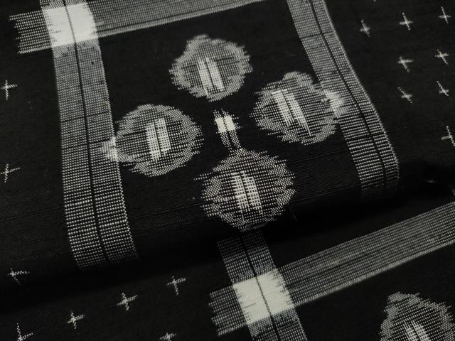 平和屋着物▽上質な紬 単衣 天井花文 黒地 正絹 逸品 CAAP5517ut