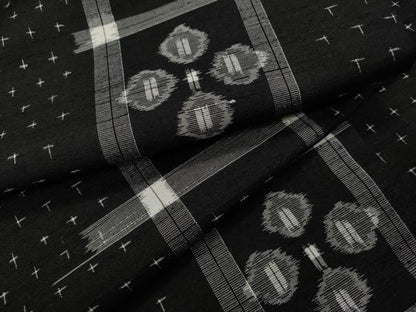 平和屋着物▽上質な紬 単衣 天井花文 黒地 正絹 逸品 CAAP5517ut
