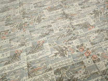平和屋着物▽上質な紬 単衣 風景草花文 正絹 逸品 CAAP5518ut