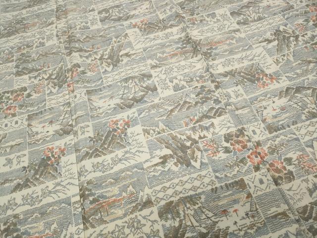 平和屋着物▽上質な紬 単衣 風景草花文 正絹 逸品 CAAP5518ut