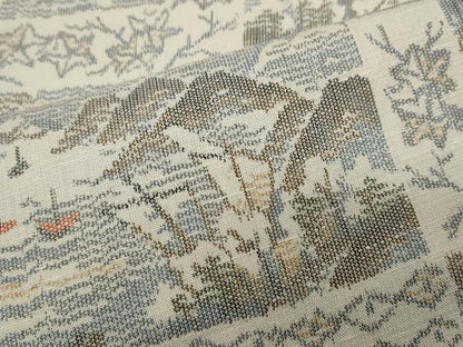 平和屋着物▽上質な紬 単衣 風景草花文 正絹 逸品 CAAP5518ut