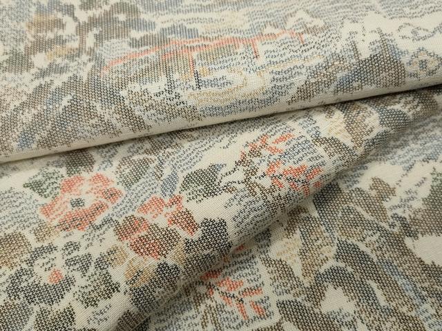 平和屋着物▽上質な紬 単衣 風景草花文 正絹 逸品 CAAP5518ut