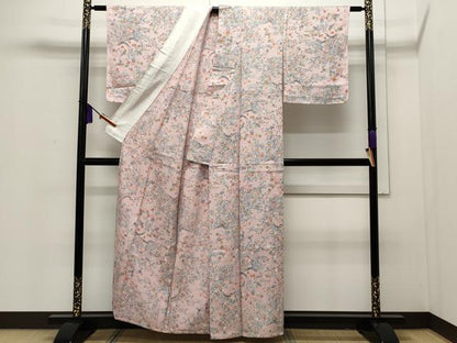 平和屋着物▽上質な小紋 単衣 草花文 正絹 逸品 CAAP5521ut